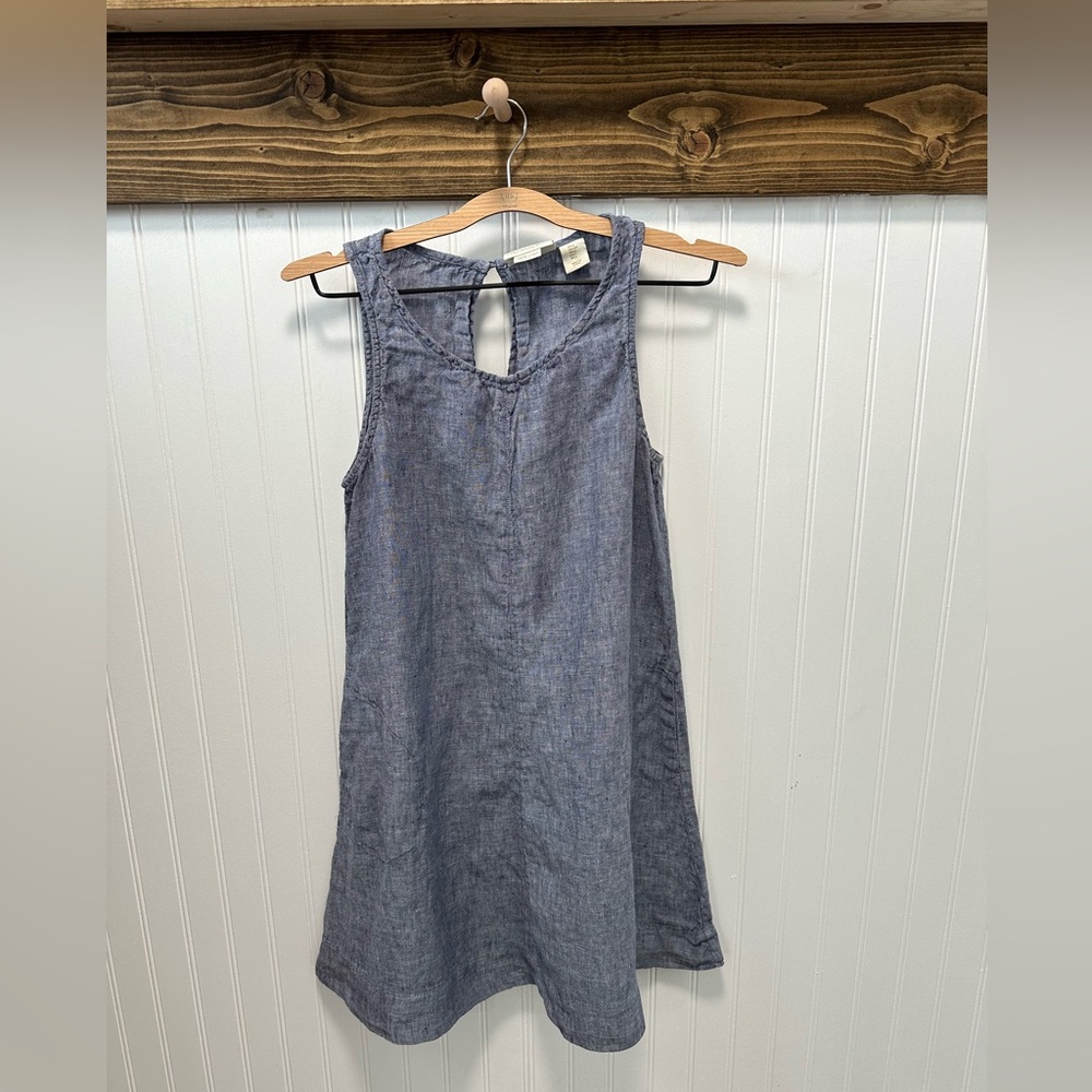 Cynthia Rowley 100% Linen Chambray Sleeveless Trapeeze Dress Sz S Pockets EUC